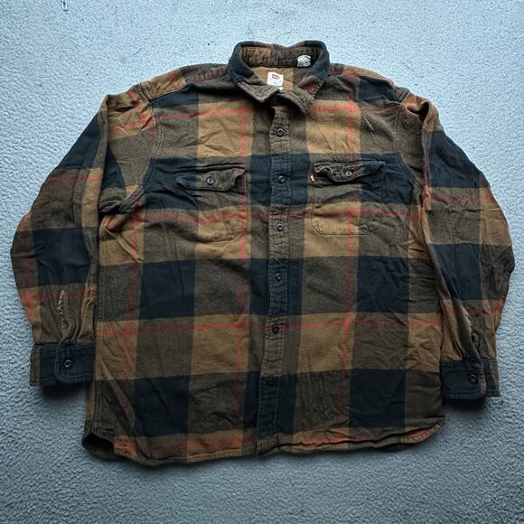 Levis Classic Worker Overshirt Godlisch Flannel Men XL Long Sleeve Pocket Brown - Picture 1 of 11